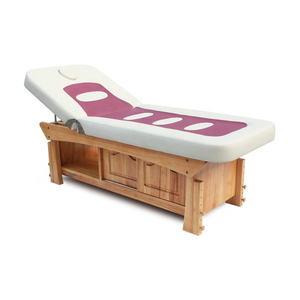 Beauty Salon Clinic Stationary Adjustable Spa Facial Therapy Eyelash Treatment Table Solid Wood Thai Massage Bed with Storage