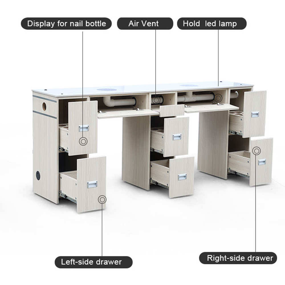 Marble Double Manicure Table Nail Desk Station with Fan - Kangmei