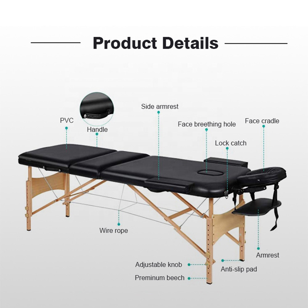 Light Weight Portable Wood Massage Treatment Table Couch Spa Facial Bed