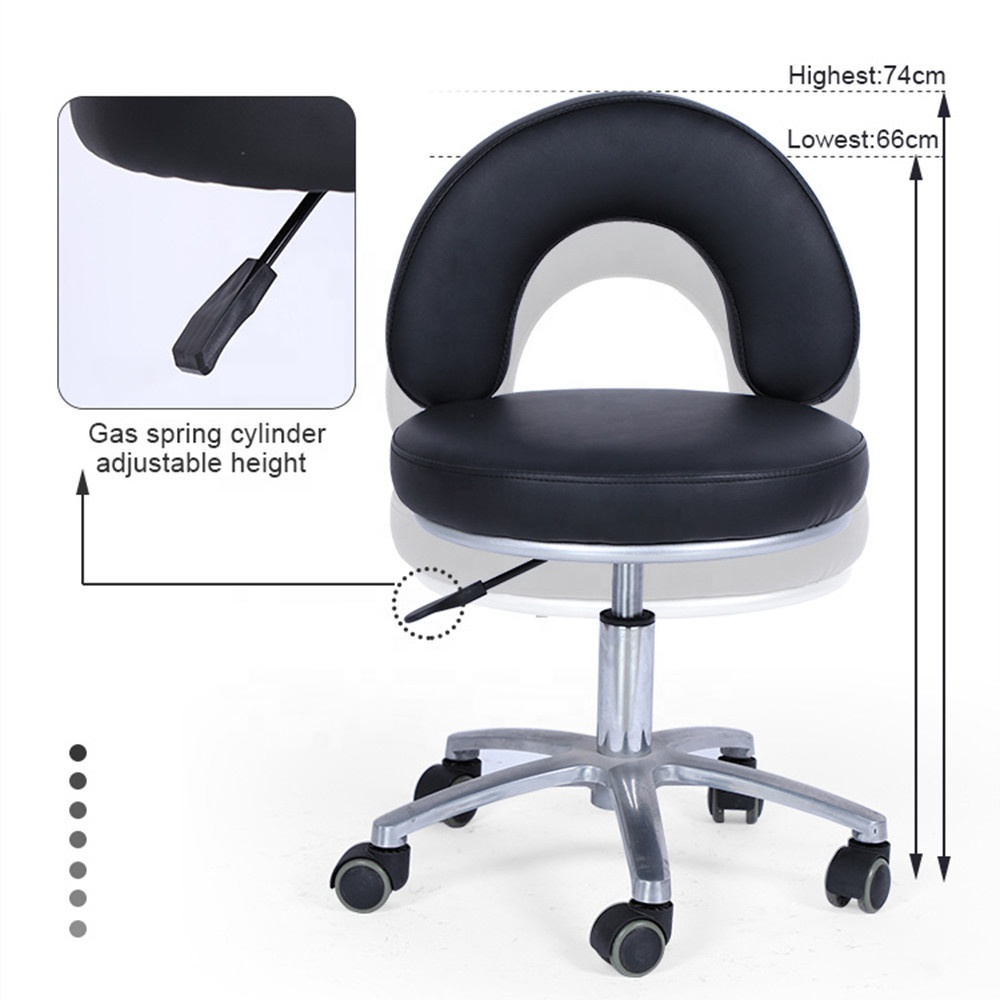 PU Leather Rolling Stool with Mid Back Height Adjustable Office Computer Medical Home Drafting Swivel Task Chair with Wheels